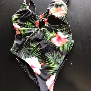 TiniBikini brand Black and Green One Piece Swimsuit with Tropical Print - size S